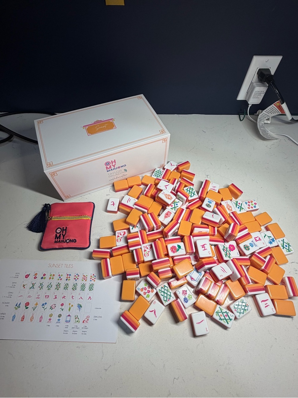 Authentic Oh My Mahjong Sunset Tiles Set - Orange/White/Pink